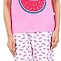 Womens Night Dress Cotton T-Shirt and Printed Pyjama Set-image-76