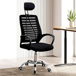 Casa Copenhagen,Mesh Office Desk Chair,Rocking Chairs Ergonomic Computer Chair Adjustable High with Headrest and Comfortable Armrest Swivel Chair - Pastel Black & Black Handle-image-1