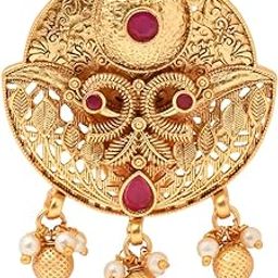 Gold Plated Traditional Semi-Circle Pearl Drops Saree Pin For Women (SM104)-image-0