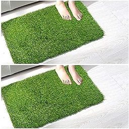 Soulful Creations Floor Door Mat in Home Kitchen Living Area Bathroom Office Entrance (Pack of 2) (Grass MAT)-image-2