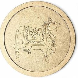 GG Decor Pichwai Cow MDF Engraved Design Wall Plate Base with Frame Cutout for DIY Craft (5 Inch)-28