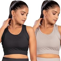 Women's Polyester Blend Combo Sports Bra with Western Style Sleeveless Round Neck and Solid Pattern | Slim Fit Innerwear for Running | Yoga Top | Gym and Fitness Suit | Pack of 2-picture-14