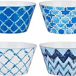 Amazon Brand - Solimo Ceramic Bowl, Set of 4 | Microwave & Dishwasher Safe| Bowls for Snacks, Fruits, Salad, Desserts | BPA & Lead-Free Bowls | 400ml, White & Blue (Ocean)-28