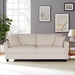 Mikibama Linen Fabric Sofa 85 Inches Mid-Century Modern Couch 3 Seater Sofa with 2 Throw Pillows Upholstered Sofa with Rolled Armrest for Living Room, Apartment, Bedroom (Beige)-image-15
