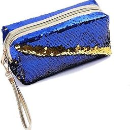 FunBlast Sequin Pouch for Girls, Women - Large Capacity Zipper Pouch, Multipurpose Pouch for Kids & Adults, Travel Pouch, Stationary Pouch, Makeup Pouch, Coin Pouch, Stylish Pouch for Girls (Blue)-image-0