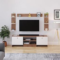 FURNEASER Samnor Engineering Wood Floor TV Cabinet/Entertainment Unit/Set Top Box Stand/TV Table with Storage & Display Shelves (Exotic Teak) for 65 Inch TV Screen (Exotic Teak & White)-image-24