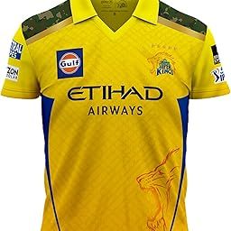 Official IPL 2025 Chennai Super Kings Fan Jersey Half Sleeve with Printed Back (Dhoni 7) for Kids-image-36