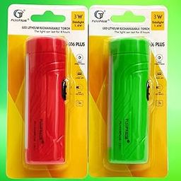 PLSUPREME 2 PCS 3W LED Rechargeable Torch Light, Emergency Light, Mini Torch (2, Red and Green)-41