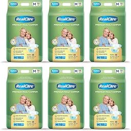 Realcare Overnight Adult Diaper (Tape Style) highly comfort design with Odour Free, Leak Proof, and breathable back sheet. Size - Medium (76-114 cms, 30-45 Inch) Pack of 6 (60 counts)-image-2