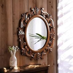 THE URBAN STORE Wall Mirror Wooden Walnut Color 24"x20" Pack of One Victorian Style Elegantly Hand Crafted Floral Carving Mirror for Home and Office Décor TUSMR09-22