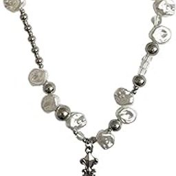 Pearl Cross Necklace, Aesthetic Jewellery for Women and Girls, Cross Chain with Love Pearl Design, Accessories for Daily Wear and Special Occasions-image-99