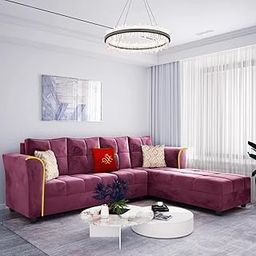 Casafurnish Elrond 6 Seater Fabric RHS Sectional L Shape Sofa Set (Right Facing-Pink)-image-68