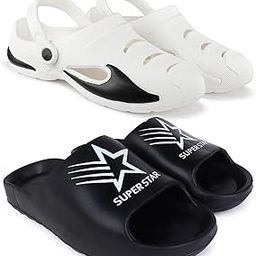Combo Pack of 2 Slipper/Flip Flops/Slides/Clogs/Sandals for Men (Clog-700 Vs YEE-Besmiley & Superstar)-image-17
