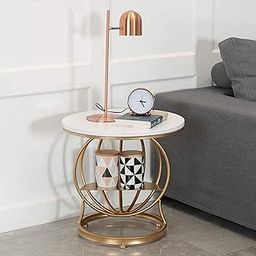 Al Hama Sitting Room Bedroom Wrought Iron Sofa Side Table Bedside Small Storage Rock Board Industrial Tea Side Table Cocktail Table Cabinet (Gold & White)-11