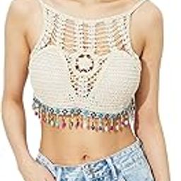 Women's Knit Crochet Bohemian Halter Neck Padded Bikini Backless Beachwear Bralette Crop Top-image-97