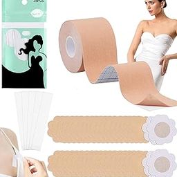 Heavy Duty Breast Lift Tape Roll + 36 Double Sided Body Tapes Strips + 40Pcs Reusable Nipple Covers for Women | Waterproof, Invisible Boob Tape for Large Bust, Strapless & Backless Dress Support-image-62