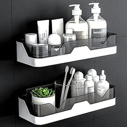 ELLVELLON® Pack of 2 - Adhesive Wall Mounted Storage Rack for Bathroom, No Drill Organizer Shelves for Shampoo, Soap, Toiletries, ABS Shelf Holder for Kitchen Accessories, Washroom, Home Décor-image-65