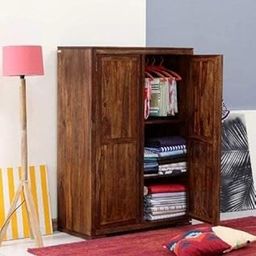 Rustic Wooden Wardrobe Cabinet, Double Door, 3 Adjustable Shelves, Dark Brown-image-15