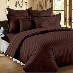 400TC Microfiber Satin Stripe Cotton AC Comforter Set King Size Double Bed with 1 Flat bedsheet-90x100 inch and Two Pillow Covers II 4 pc Bedding Set for Home|Hotels|(Brown)-image-57
