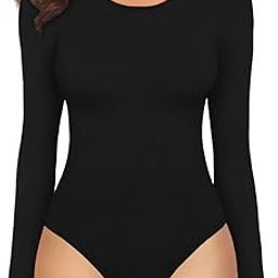 Women's Round Neck Long Sleeve Tops T Shirt Bodysuit (001 Long Sleeve (Black), Medium)-image-59
