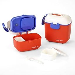 Ji and Ja® Portable Multipurpose Snack Containers, Reusable Meal Prep Food Storage Boxes, with Removable Compartment, Sauce Box, Spoon and Fork, BPA Free (Multi Color) Small Size Pack of 1-0
