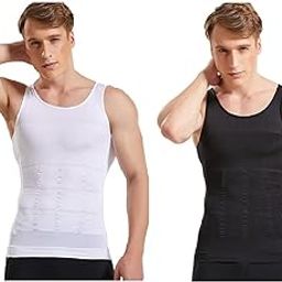 Tummy Tucker Vest for Men Slimming Body Shaper Vest Shirt Abs Abdomen Slim Stretchable Tummy Control Vest Shapewear Undershirt for Gym (Size M) (Black White) (Pack of 2)-image-41