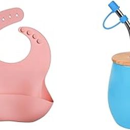 tudd Silicone Baby Bib for Feeding & Weaning Babies & Toddlers | Pink with Baby Stainless Steel Happy Tummy Mug 8oz, 240 Ml,Pink (2 Year - 6 Years) | Blue-image-34