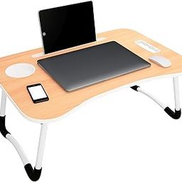 MollisHomes Laptop Table with Dock Stand Wood Smart Standard Multi-Purpose Solid/Study Table/Bed Table/Foldable and Portable/Ergonomic & Rounded Edges/Non-Slip Legs/Engineered (Walnut)-19