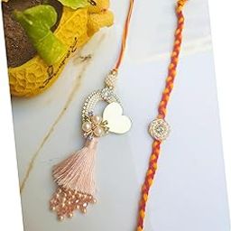 Handmade Bhaiya Bhabhi Rakhi Set with Love Heart & Traditional Thread-image-3