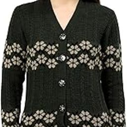 Women Full Sleeves Floral Print Self Design Acrylic Cardigan V-Neck Sweater-image-95