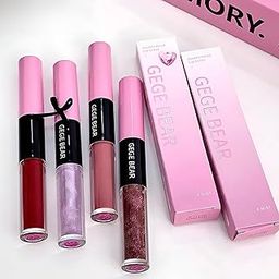 Gege Bear Multi-Effect Dazzling Double Head Lip Glaze | Non-Sticky Glossy Lip Care | Light Pink Brown Red Lipsticks for Women | Matte Velvet & High Shine Gloss Finish | Waterproof Long Lasting Liquid Lipstick | Lip Moisturizer with Brush Applicator | Perfect Nudes Shades (03# Black Tea Fruit Puree, 1.8g+1.8ml)-4