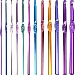 GOLD MAX 12 Pcs Crochet Hook Set with Yarn Knitting Needles Sewing Tools Full Set | Knit Gauge Scissors Stitch Holders Household Tool Kit (12 pcs Crochet Hook, Multicolor)-62