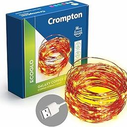 Crompton Galaxy Decoration Copper USB Powered String Fairy Lights with 100 Led Light (10 Meters / 32 Feet, Warm White, Pack of 1)-1