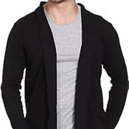 Men's Regular Wear Cotton Full Sleeve Open Front Plain Long Shrug Cardigan Jacket-16