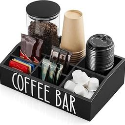 Home Sparkle Coffee Station Organizer with Removable Dividers - 7 Compartment Black Coffee Bar Accessories and Organizer - Condiment Holder for K Cup Sugar Tea Pod - Farmhouse Coffee Bar Decor-image-71
