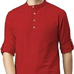 Men's Slim Fit Full Sleeve Mandarin/Chinese Collar Cotton Short Kurta for Men and Boys (KRT_BTN08)-image-130