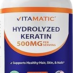 Vitamatic Hydrolyzed Keratin 500mg per Serving - 120 Vegetarian Capsules - Keratin Supplements for Healthy Hair Skin & Nails for Adults-14