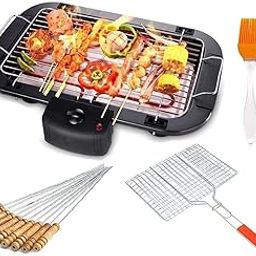 TOMdoxx Barbeque Grill Electric Smokeless Indoor/Outdoor Grill Portable Adjustable Temperature Control, 2000W (Stick_Net_Spatula & Oil Brush)-image-40