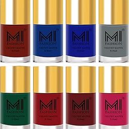 MI FASHION Highly Pigmented Velvet Matte Nail Paint Set Effortless (Matte Effect) Top Coat Mutlicolours Chip Resistant 9.9ml Each (Combos-8)-image-72