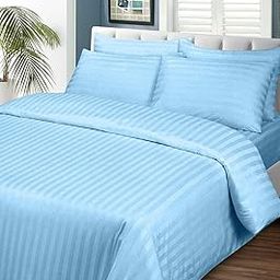EASY BEDDING Duvet Cover for Single Size Bed, 100% Cotton Quilt/Comforter Cover & 2 Pillow Cover, Zipper Closure Blanket, Razai Cover (400TC) 3PC Set - Light Blue Stripe.-image-64