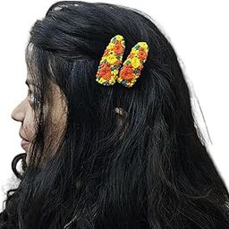 Laveni Creations Handmade Embroidered Tic Tac Hair Clips – Set of 2 | Premium Embroidery | Cute & Comfortable for Girls & Women (Bouquet)-image-50