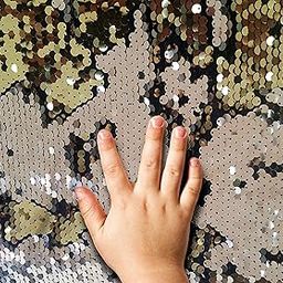 Sensory Wall Sequin Flip Fabric for Kids,0.2" Large Sequins Sensory Materials Toys for Toddlers,Tactile Sequin Reversible Fabric Sensory Fidget Toys for Autism 3+Years(1 yd, Champagne + Gold)-image-47