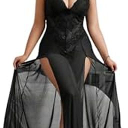 Lace Babydoll Nightwear for Women II Elegant Lingerie with Adjustable Straps & Sheer Design II Women Lace Nightwear with Matching G-String-image-31