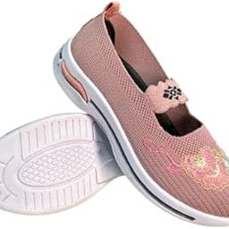 Albeli 4 Shoe Women's Loafer Wedges Shoes Comfortable Office Work Shoes Cute Penny Loafer Slip On Walking Driving Shoes Embroidery Flower Knit Breathable Chunky Heels Air Platform-17