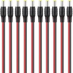 HD AUDIO 18AWG Copper Strands 10-Pack DC Power Pigtail Male Cable Wire, 12V 5A Male Connectors Barrel Jack Tinned Lead for CCTV Camera, Lighting Power Adapter DVR, Car Rearview Monitor-2.1 x 5.5mm-22