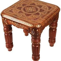 Handcrafted Sheesham Wood Folding Stool, Intricate Carving, 46 cm Height-image-27