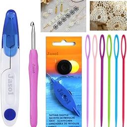 Tatting Shuttles Waving Knitting Sewing Shuttles Tools Kit with Thread Cutter Plastic Needle 1 Crochet Hooks for Crafts DIY (Mixed Color) Tatting Shuttle Kit-picture-22