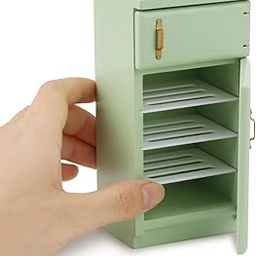 1/12 Scale Dollhouse Fridge Kitchen Furniture MiniatureSimple Retro Style Refrigerator Prop Delicate Model Decor High Simulation Accessory Pretend Play Toy (Light Green)-17