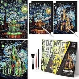 Scratchboard Art for Adult-Luminous-Scratch Painting Kits for Adults, Noctilucent Arts and Crafts for Teens with Scratchboard Tools 16"x11.2" Rainbow Painting（Amusement Park & Beautiful Castle）-picture-14
