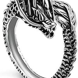(Silver Color) Trending Stainless Steel Adjustable Bikers Funky Wild Dragon Finger Thumb Ring-image-79